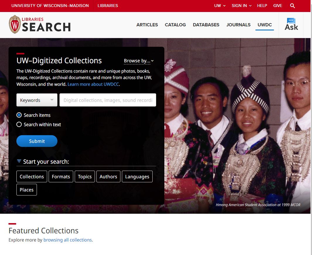 UW-Digitized Collections screenshot