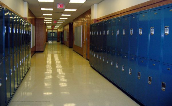 school hallway with lockers