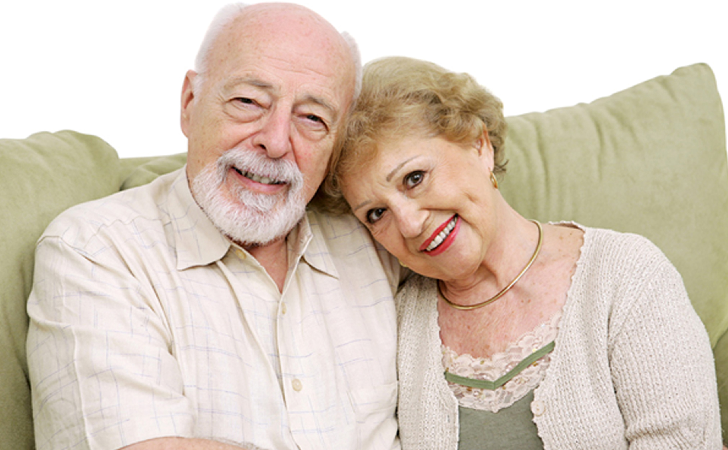 elderly couple on a couch