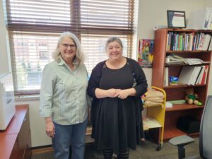 Librarian Julie, and Sandy, a volunteer