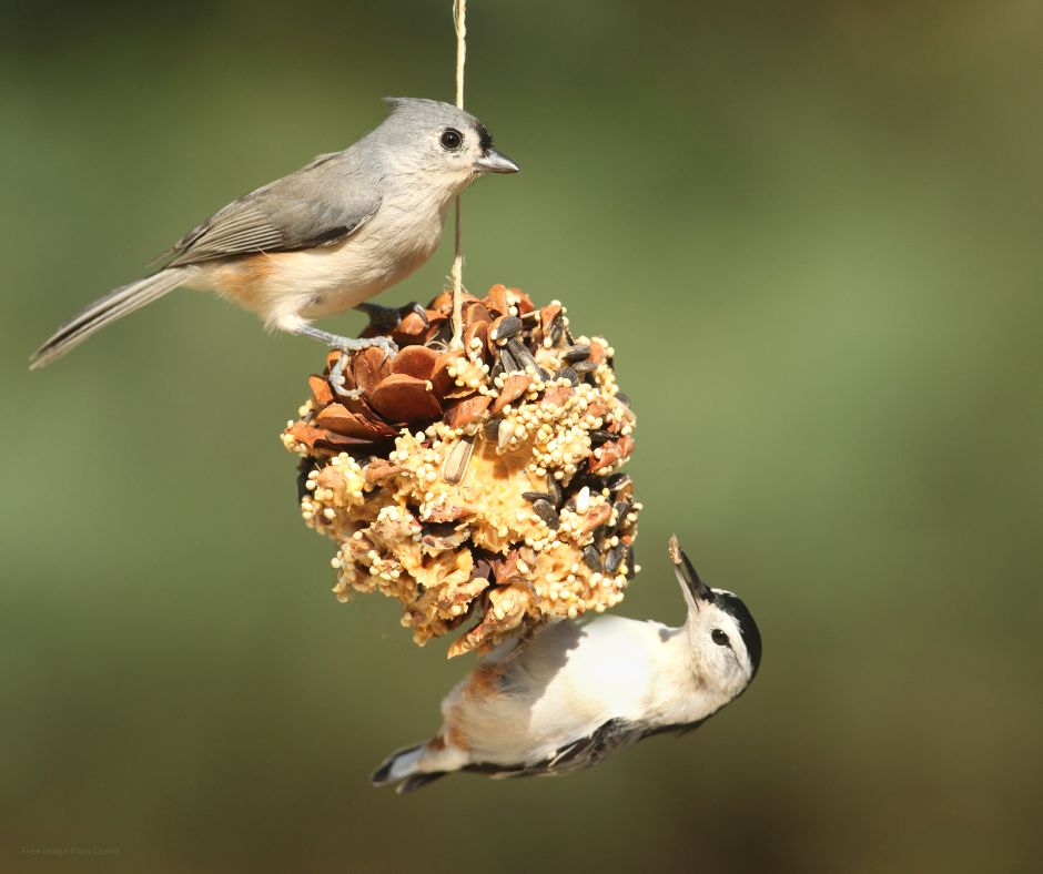 two birds on birdfeeder