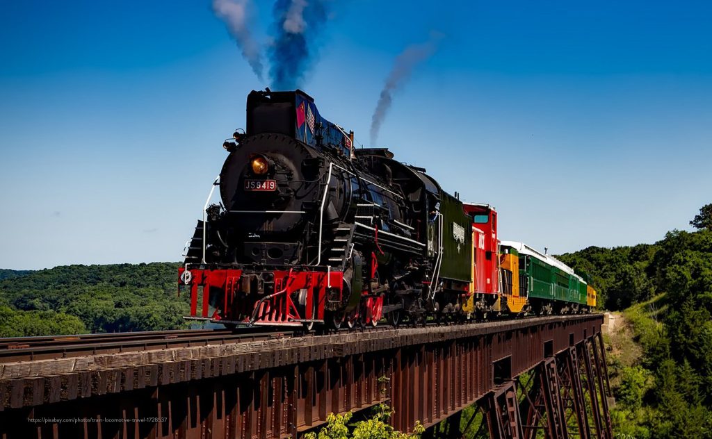 steam train on a bridge