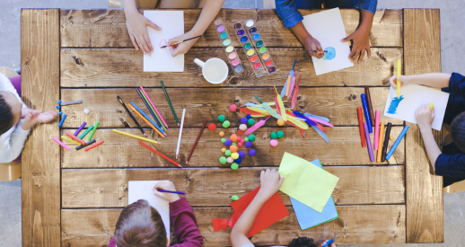 kids coloring and doing crafts