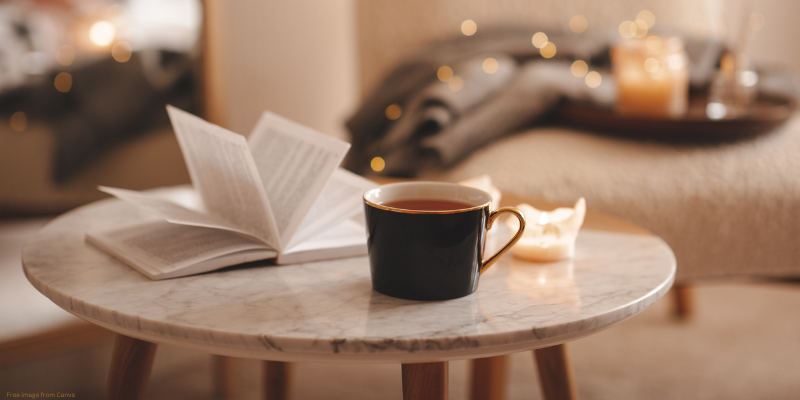 a book and a mug