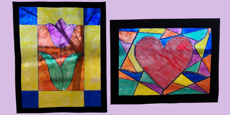 tulip and heart faux stained glass suncatchers
