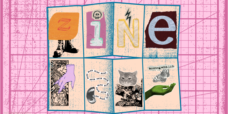 A colorful zine with artistic panels and eclectic design elements.