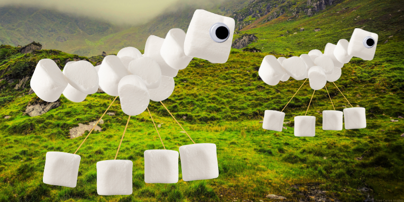 nature landscape with dinosaurs made of marshmallows