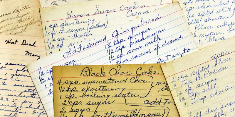 variety of vintage recipe cards